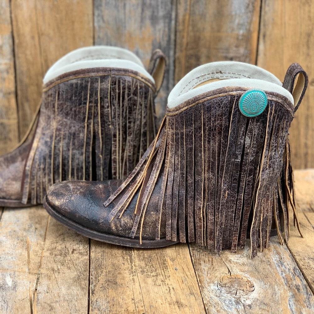 Us 10, fringe boot, boho boot, upcycled frye boot